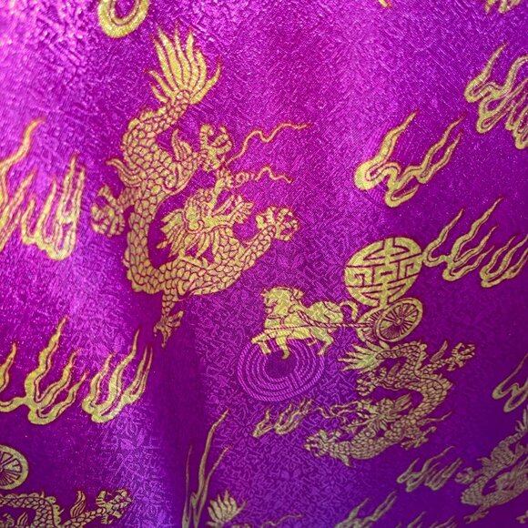 Vintage Womens Caftan One Size Purple Embossed Satin Animal Print Casual - Picture 6 of 9